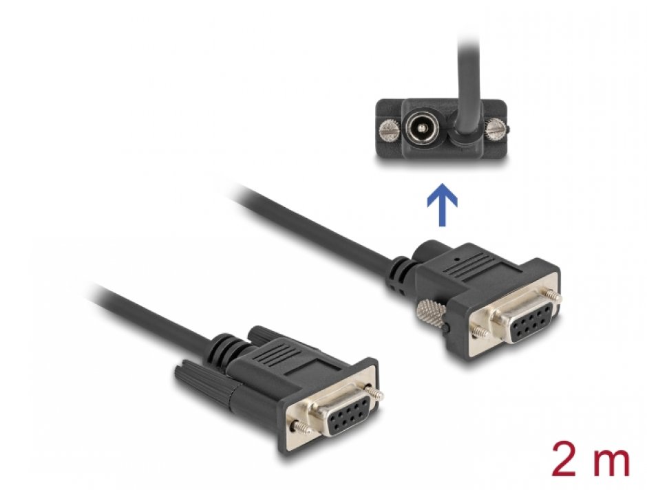 Cablu serial RS-232 D-Sub 9 pini cu alimentare DC M-M 2m, Delock 87838